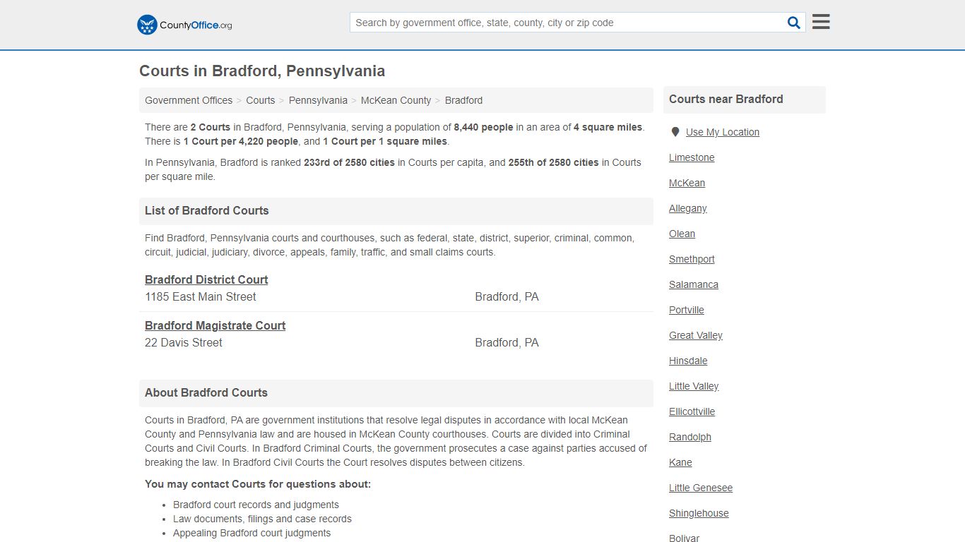 Courts - Bradford, PA (Court Records & Calendars) - County Office